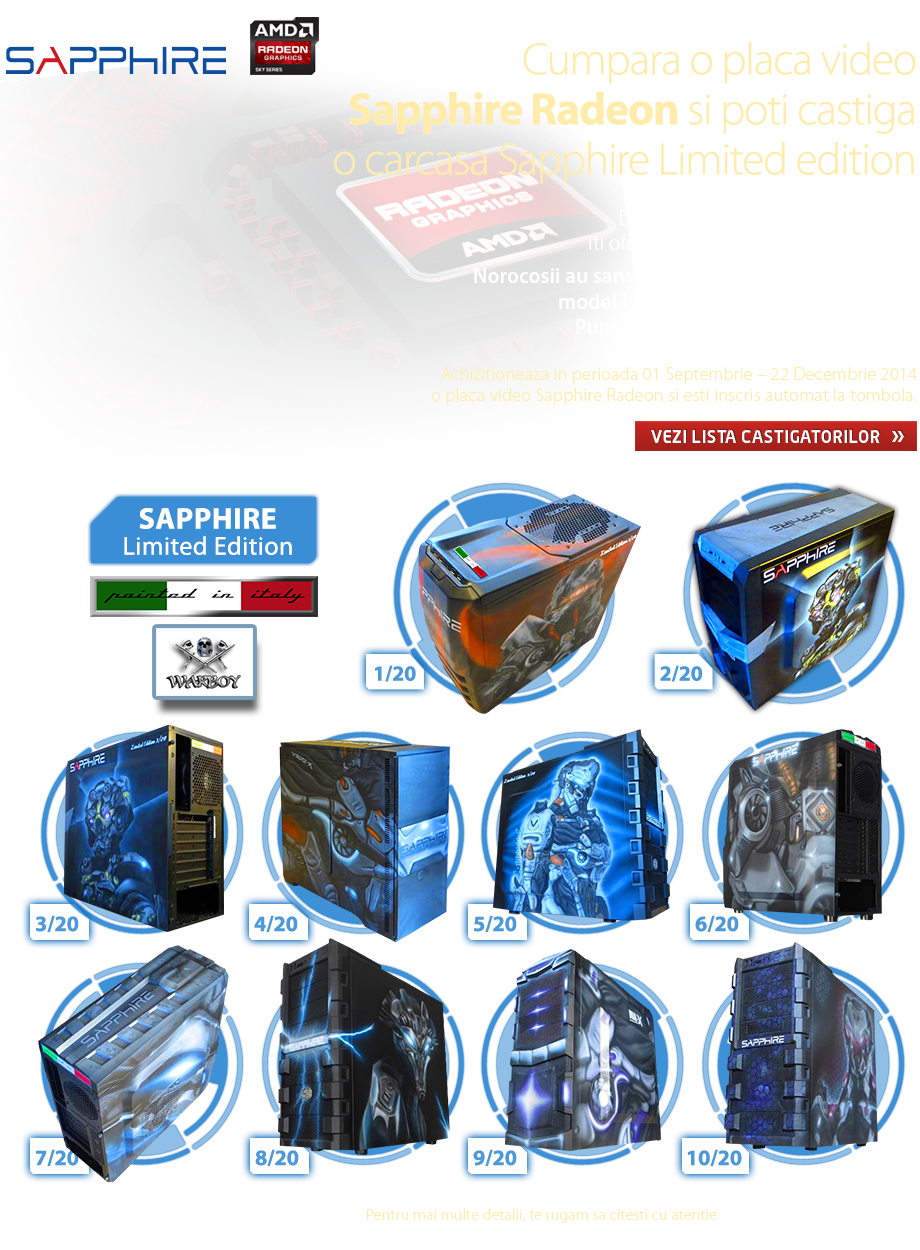 Cumpara o placa video Sapphire Radeon si poti castiga o carcasa Sapphire Limited edition - PC Garage