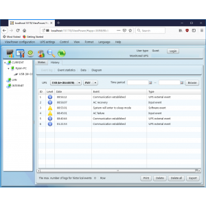 Event log, se poate exporta in fisiere .csv.