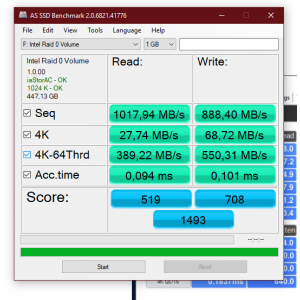 AS SSD benchmark RAID 0 2 x Crucial BX 500 240 GB 