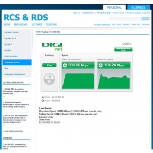 Test viteza internet facut cu un PC (i5, cu 8 GB de RAM, cu placa de retea Gigabit care suporta...