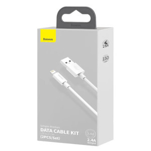 Baseus Simple Wisdom, USB Male la Lightning Male, 1.5 m, White, 2buc