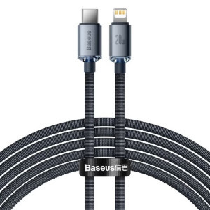 Cablu de date / adaptor Baseus Crystal Shine, USB-C Male la Lightning Male, 20W, 2 m, Black