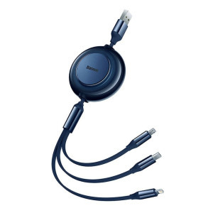 Cablu de date / adaptor Baseus Bright Mirror 2, USB Male la microUSB Male, Lightning Male, USB-C Male, 1.1 m, Blue