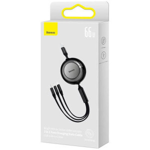 Baseus Bright Mirror 3, USB Male la microUSB Male, USB-C Male, Lightning Male, 1.1 m, Black
