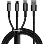 Cablu de date / adaptor Baseus Tungsten Gold, USB Male la microUSB Male, USB-C Male, Lightning Male, 1.5 m, Black