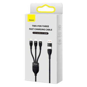 Baseus Flash Series II, USB Male la microUSB Male, USB-C Male, Lightning Male, 100W, 1.2 m, Black