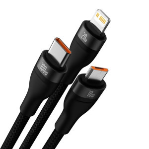 Baseus Flash Series II, USB Male la microUSB Male, USB-C Male, Lightning Male, 100W, 1.2 m, Black
