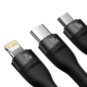 Baseus Flash Series II, USB Male la microUSB Male, USB-C Male, Lightning Male, 100W, 1.2 m, Black