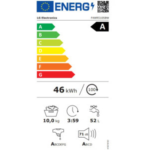 LG F4WR510SBW, 10 kg, 1400 RPM, Clasa A, Inverter Direct Drive, Steam, Smart Diagnosis, AI DD, AI Wash, Alb