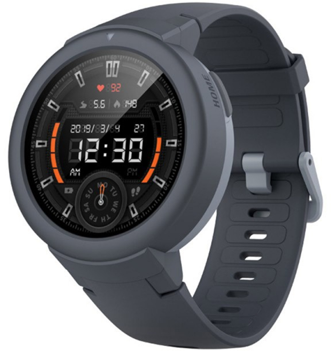 SmartWatch Amazfit Verge Lite, curea silicon, GPS, Gorilla Glass, IP68 rezistent la apa, autonomie pana la 20 de zile, Senzor HR, Shark Gray
