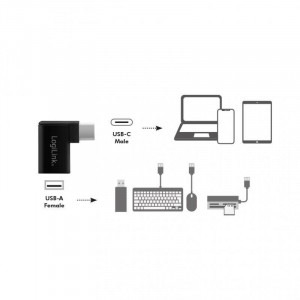 Logilink 1x USB-C Male - 1x USB Female, 90 grade, negru