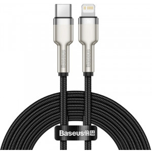 Cablu de date / adaptor Baseus Cafule Metal, CATLJK-01, USB-C Male la Lightning Male, 0.25 m, Black