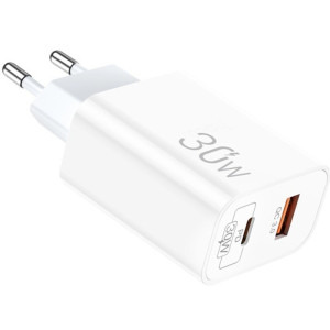 Lamtech LAM023534, Quick Charge 3.0, Power Delivery 30W, 1x USB, 1x USB-C, White