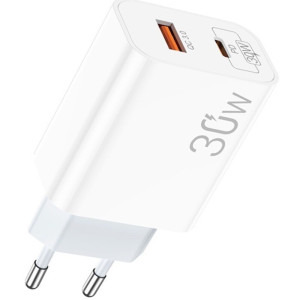Lamtech LAM023534, Quick Charge 3.0, Power Delivery 30W, 1x USB, 1x USB-C, White