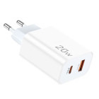 Incarcator retea Lamtech LAM023527, 1x USB, 1x USB-C, 20W, Quick Charge, Power Delivery, White