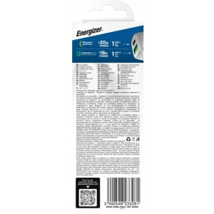 Energizer D38WS, 1x USB-C, 1x USB, 38W, Silver/White