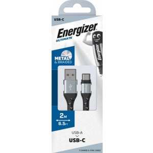Energizer USB Male la USB-C Male, braided nylon, 2 m, Silver