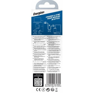 Energizer USB Male la USB-C Male, braided nylon, 2 m, White