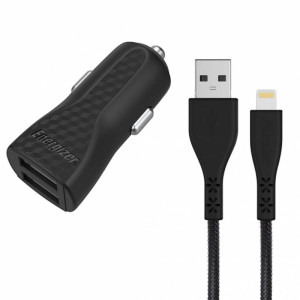 Energizer DC2CLLIM, 2x USB, 3.4A, Black + cablu USB la Lightning