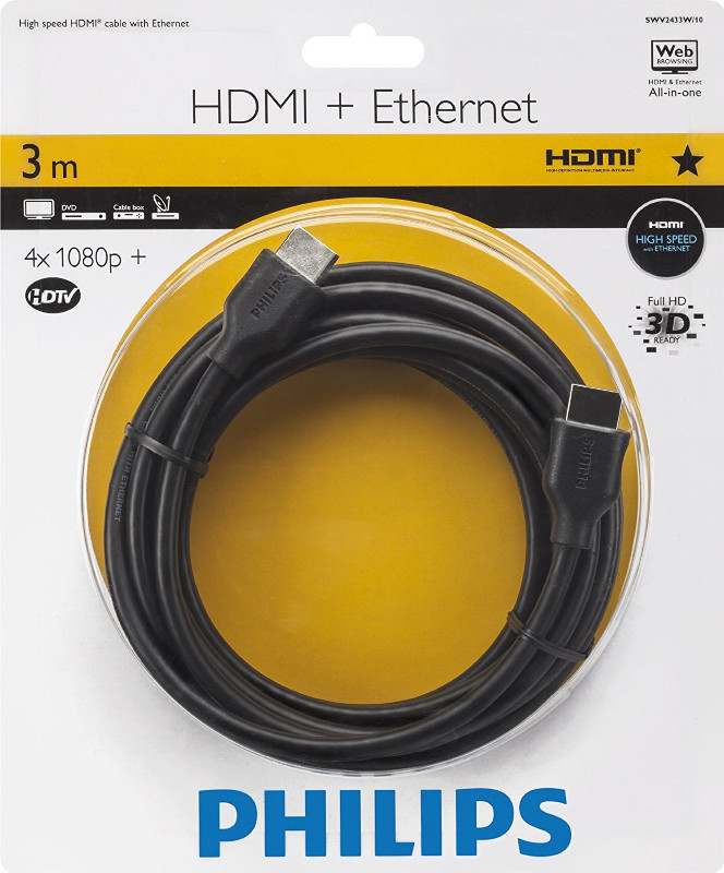 Cablu video Philips 1x HDMI Male - 1x HDMI Male, 3m, Ethernet, negru