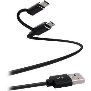 Cablu de date / adaptor TnB 2-in-1, USB Male la microUSB, USB-C Male, 1 m, Black
