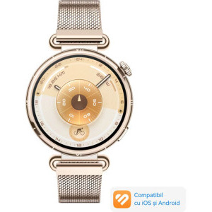 Huawei Watch GT 6, 41mm, Gold Stainless Steel, curea Gold Milanese