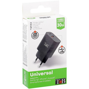 TnB 1x USB-C, 1x USB, 30W PD QC, Black