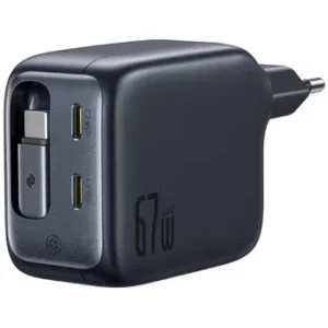 Incarcator retea Baseus EnerCore CJ11, 2x USB-C, Quick Charge 67 W, Cablu USB-C retractabil, GaN, Black