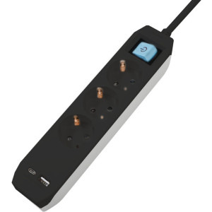 Priza/prelungitor Spacer PP-3-18B-TC-USB, 3x Schuko, 1x USB, 1x USB-C, 1.8m, Black