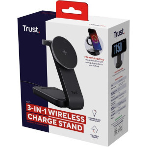 Trust 3-in-1, Viro, Wireless Magnetic Charge Stand pentru iPhone, Apple Watch si AirPods, Black