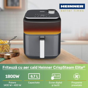 Heinner Friteuza cu aer cald CrispSteam Elite HAF-H7DLST1800, 1800W, 6.7L, Antracit