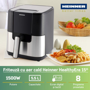 Heinner Friteuza cu aer cald HealthyEra HAF-H6BKS1500, 1500W, 5.5L, Negru/Argintiu