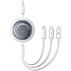 Cablu de date / adaptor Baseus Free2Draw, USB Male la USB-C Male & MicroUSB Male & Lightning Male, 100 W, Retractabil, 1.1 m, White