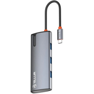 Tellur Hub USB-C 1x PD 3.0 100W, 1x HDMI 4K, 3x USB 3.0, aluminiu gri