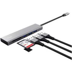 Trust Halyx Fast USB-C & Card Reader, 3-port Hub