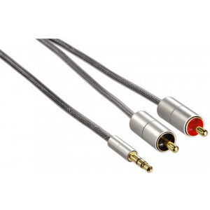 Cablu audio Hama Jack 3.5 mm Male - 2x RCA Male, 1m, negru-argintiu