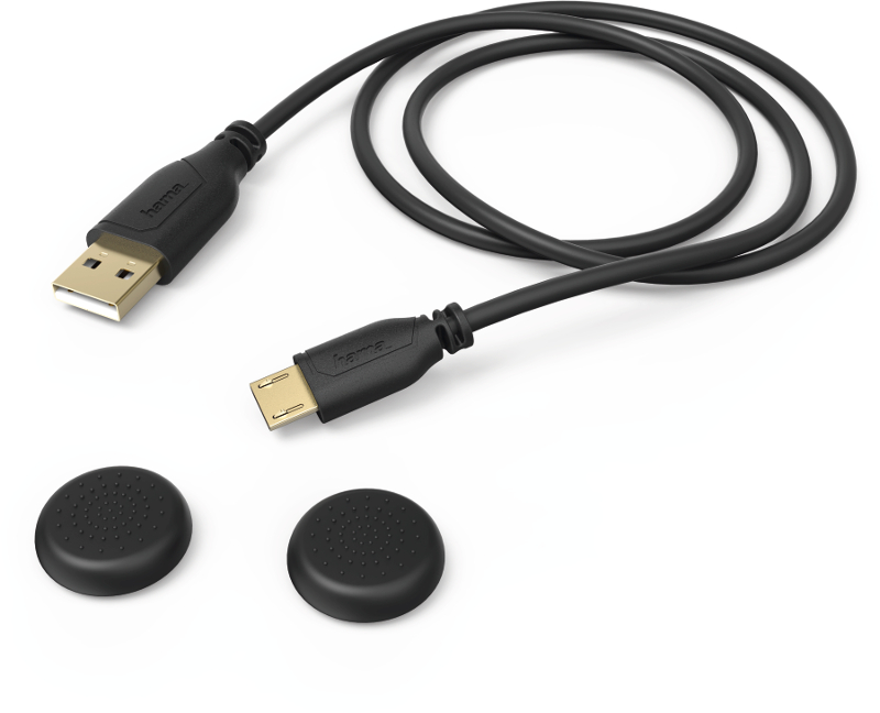 Cablu periferice Hama USB 2.0 Male - microUSB 2.0 Male, 3m, negru + Thumb stick covers