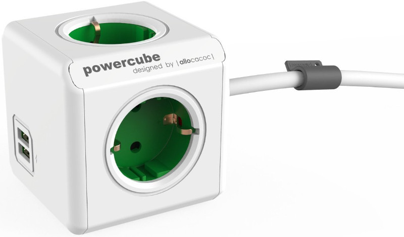 Priza/prelungitor Allocacoc PowerCube Extended, 2x USB, 4x Schuko, Green