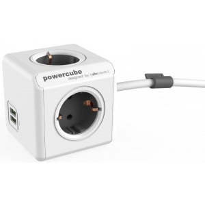 Allocacoc PowerCube Extended 3m, 2x USB, 4x Schuko, Grey