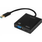 Adaptor Logilink 1x USB 3.0 Male - 1x HDMI Female + 1x VGA Female Black