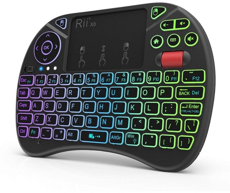 Tastatura SMART Rii X8, QWERTY Wireless, TouchPad, Iluminata RGB, Scroll Mouse, Black