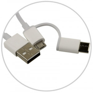 Xiaomi 2-in-1, USB Male la microUSB Male, USB-C Male, 1 m, White