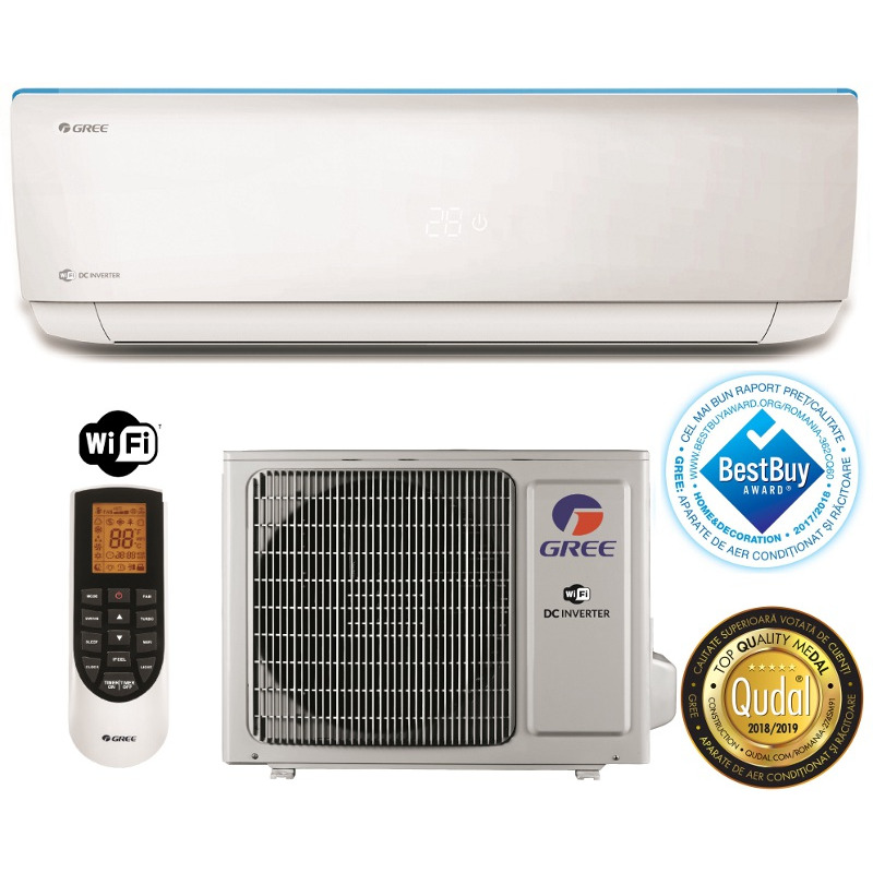 Aer conditionat Gree Bora A4 Blue GWH12AAB-K6DNA4A, 12000 BTU, A++/A+, Wi-Fi, Inverter + Generator Cold Plasma, Kit instalare inclus