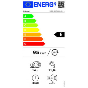 Heinner HDW-BIM60514E++, 14 seturi, 5 programe, Clasa E, AquaStop, 60 cm