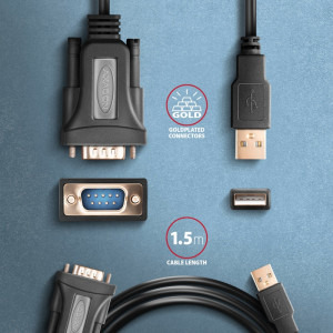 AXAGON USB 2.0 tip A Male - Serial Male, 1.5m, negru