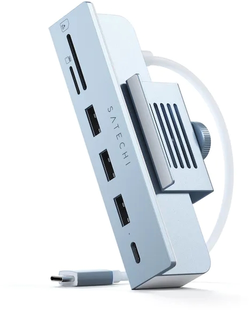 Hub USB Satechi USB-C Clamp Hub pentru iMac 24 inch (2021), 3x USB 3.0, 1x USB-C, 5Gb/s, Blue