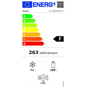 Heinner HC-HM260BKWDF+, 260 L, Clasa F, Control electronic, Dozator apa, Iluminare LED, 180 cm, Negru