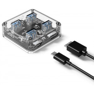 Orico MH4U-U3-10, 4 porturi, USB 3.0, transparent