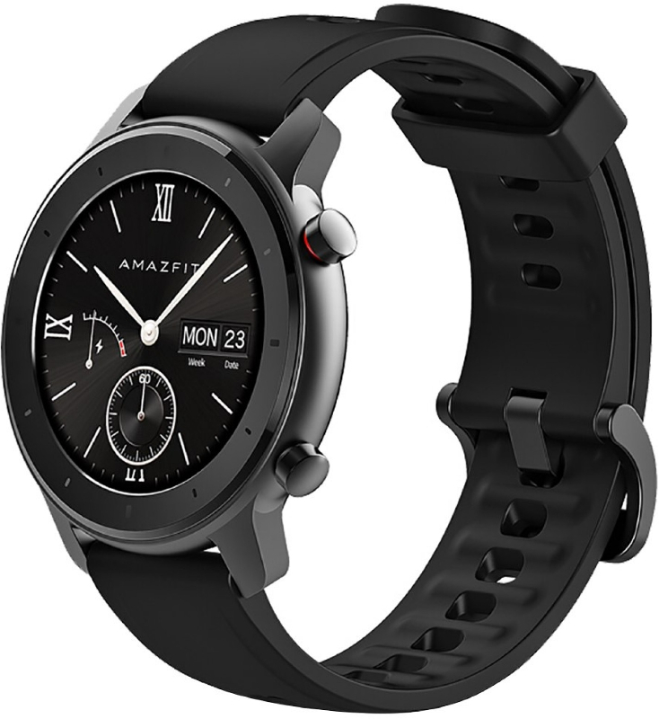 SmartWatch Amazfit GTR 42mm, aluminiu negru, curea silicon negru, Bluetooth, GPS si senzor PPG, autonomie pana la 12 de zile