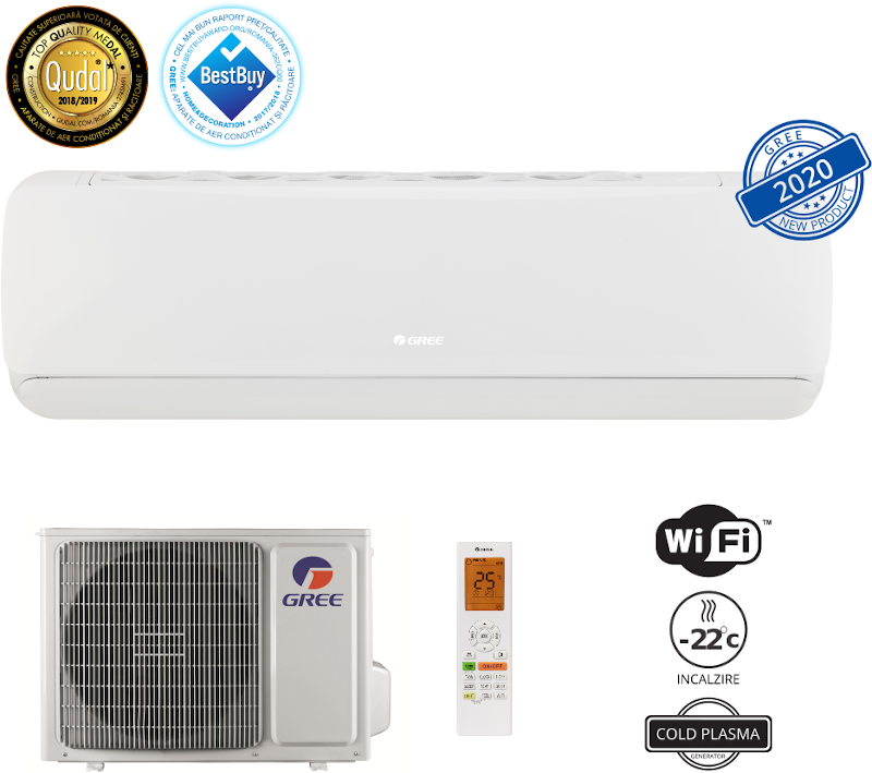 Aer conditionat Gree G-tech GWH09AEC-K6DNA1A, 9000 BTU, A+++/A++, Wi-Fi, Inverter + Generator Cold Plasma, Spalare Usoara